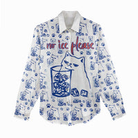 No Ice Please Cat Women Casual Shirt Grumpy Cat with Drink Humor