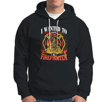 Black firefighter hoodie with colorful chest graphic and front kangaroo pocket