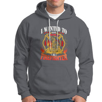 Charcoal firefighter hoodie with colorful chest graphic and front kangaroo pocket