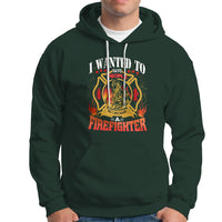 Dark forest green firefighter hoodie with colorful chest graphic and front kangaroo pocket