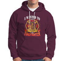 Maroon firefighter hoodie with colorful chest graphic and front kangaroo pocket