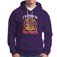 Purple firefighter hoodie with colorful chest graphic and front kangaroo pocket