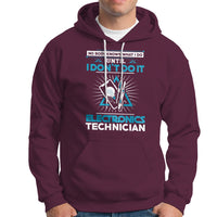 Maroon electronics technician hoodie with front graphic and kangaroo pocket