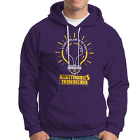 Purple electronic technician hoodie with front graphic, kangaroo pocket, hood drawstrings