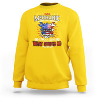 Daisy yellow crewneck sweatshirt with mechanic graphic and slogan print on the front