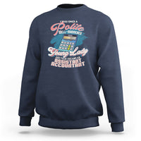 Navy crewneck sweatshirt with colorful accountant slogan graphic on chest