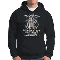 Black automation engineer hoodie with front graphic print and kangaroo pocket