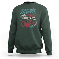 Fuelled by Coffee engineer graphic dark forest green crewneck sweatshirt.