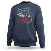 Fuelled by Coffee engineer graphic navy crewneck sweatshirt.