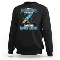Black crewneck sweatshirt with colorful astronaut graphic and tech-style text print on chest