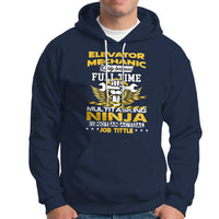 Navy zipless hoodie with front graphic print and kangaroo pocket, drawstring hood