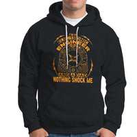 Black hoodie with large “Engineer” graphic and text “NOTHING SHOCK ME” on front