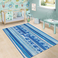 Tunisian Mosaic Pattern Area Rug with Blue Stripes and Traditional Tile Design