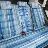 Tunisian Mosaic Pattern Back Car Seat Cover with Blue Stripes and Traditional Tile Design