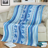 Tunisian Mosaic Pattern Blanket with Blue Stripes and Traditional Tile Design
