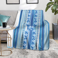 Tunisian Mosaic Pattern Blanket with Blue Stripes and Traditional Tile Design