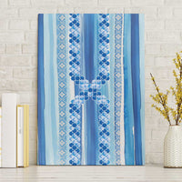 Tunisian Mosaic Pattern Canvas Wall Art with Blue Stripes and Traditional Tile Design