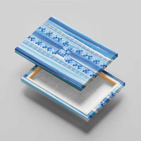 Tunisian Mosaic Pattern Canvas Wall Art with Blue Stripes and Traditional Tile Design