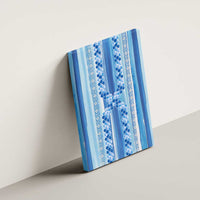 Tunisian Mosaic Pattern Canvas Wall Art with Blue Stripes and Traditional Tile Design