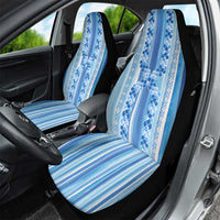 Tunisian Mosaic Pattern Car Seat Cover with Blue Stripes and Traditional Tile Design