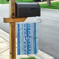 Tunisian Mosaic Pattern Garden Flag with Blue Stripes and Traditional Tile Design