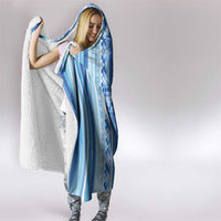 Tunisian Mosaic Pattern Hooded Blanket with Blue Stripes and Traditional Tile Design