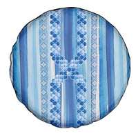 Tunisian Mosaic Pattern Spare Tire Cover with Blue Stripes and Traditional Tile Design