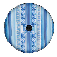 Tunisian Mosaic Pattern Spare Tire Cover with Blue Stripes and Traditional Tile Design