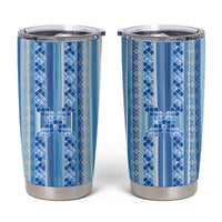 Tunisian Mosaic Pattern Tumbler Cup with Blue Stripes and Traditional Tile Design