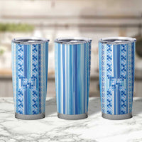 Tunisian Mosaic Pattern Tumbler Cup with Blue Stripes and Traditional Tile Design