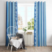 Tunisian Mosaic Pattern Window Curtain with Blue Stripes and Traditional Tile Design