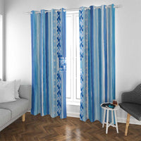 Tunisian Mosaic Pattern Window Curtain with Blue Stripes and Traditional Tile Design