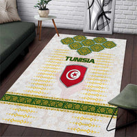 Tunisia Flag Traditional Tribal Pattern Green and White Pullover Area Rug with National Crest and Emblem