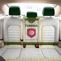 Tunisia Flag Traditional Tribal Pattern Green and White Pullover Back Car Seat Cover with National Crest and Emblem