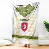 Tunisia Flag Traditional Tribal Pattern Green and White Pullover Blanket with National Crest and Emblem