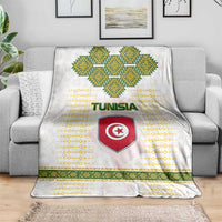 Tunisia Flag Traditional Tribal Pattern Green and White Pullover Blanket with National Crest and Emblem