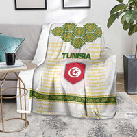 Tunisia Flag Traditional Tribal Pattern Green and White Pullover Blanket with National Crest and Emblem
