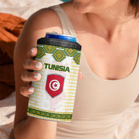 Tunisia Flag Traditional Tribal Pattern Green and White Pullover 4 in 1 Can Cooler Tumbler with National Crest and Emblem