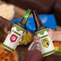 Tunisia Flag Traditional Tribal Pattern Green and White Pullover 4 in 1 Can Cooler Tumbler with National Crest and Emblem
