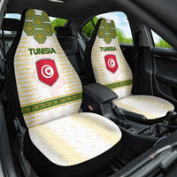 Tunisia Flag Traditional Tribal Pattern Green and White Pullover Car Seat Cover with National Crest and Emblem