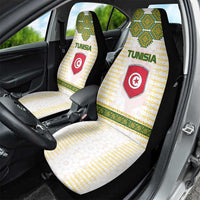 Tunisia Flag Traditional Tribal Pattern Green and White Pullover Car Seat Cover with National Crest and Emblem