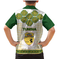 Tunisia Flag Traditional Tribal Pattern Green and White Pullover Family Matching Mermaid Dress and Hawaiian Shirt with National Crest and Emblem
