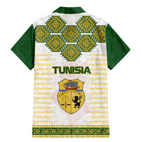 Tunisia Flag Traditional Tribal Pattern Green and White Pullover Family Matching Mermaid Dress and Hawaiian Shirt with National Crest and Emblem
