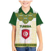 Tunisia Flag Traditional Tribal Pattern Green and White Pullover Family Matching Mermaid Dress and Hawaiian Shirt with National Crest and Emblem