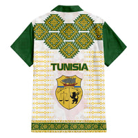 Tunisia Flag Traditional Tribal Pattern Green and White Pullover Family Matching Short Sleeve Bodycon Dress and Hawaiian Shirt with National Crest and Emblem