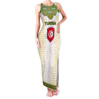 Tunisia Flag Traditional Tribal Pattern Green and White Pullover Family Matching Tank Maxi Dress and Hawaiian Shirt with National Crest and Emblem