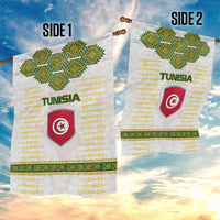 Tunisia Flag Traditional Tribal Pattern Green and White Pullover Garden Flag with National Crest and Emblem