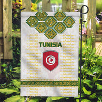 Tunisia Flag Traditional Tribal Pattern Green and White Pullover Garden Flag with National Crest and Emblem