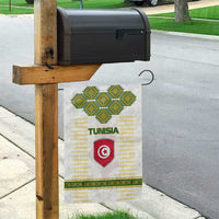 Tunisia Flag Traditional Tribal Pattern Green and White Pullover Garden Flag with National Crest and Emblem