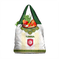 Tunisia Flag Traditional Tribal Pattern Green and White Pullover Grocery Bag with National Crest and Emblem